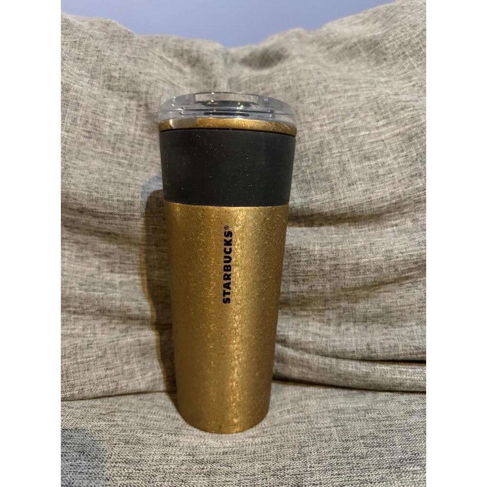 Starbucks 2021 Tumbler Gold Flake Black Grip 16 oz Stainless Steel Travel Mug